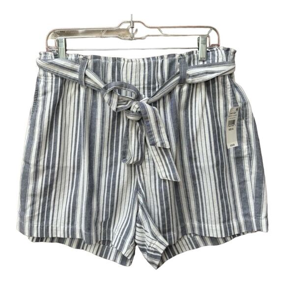 Sanctuary‎ River Valley Paper Bag Shorts XL Stripe Linen Blend Grey White NWT - Picture 1 of 9